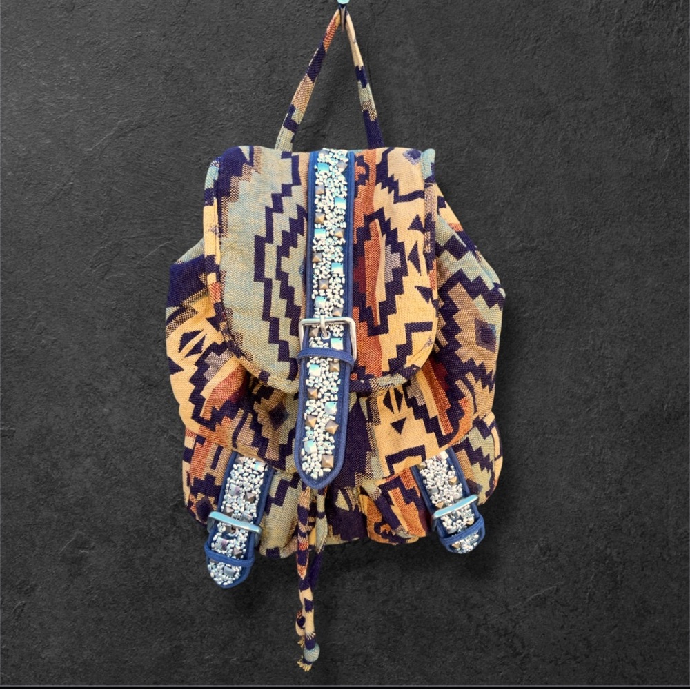 UO Urban Outfitters Southwest Western Aztec Stud Accent Drawstring Backpack Bag - Picture 1 of 13
